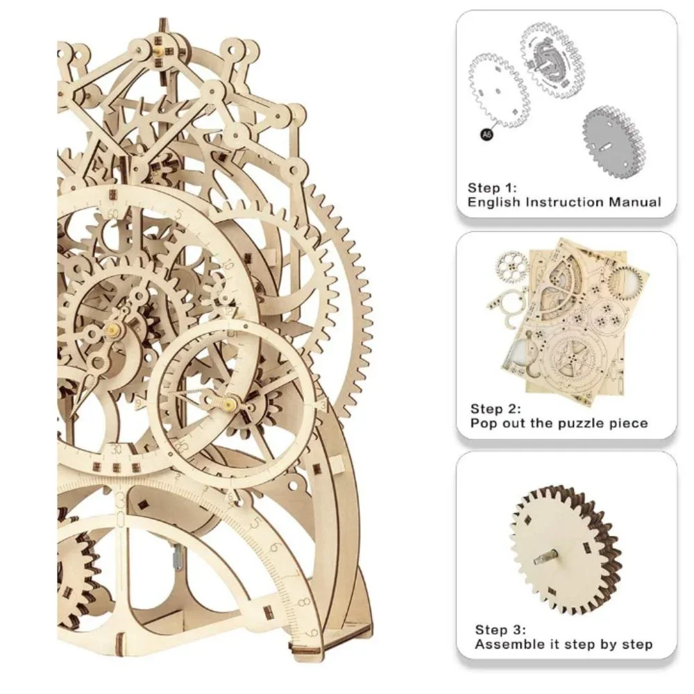 ROKR Pendulum Clock Mechanical Wooden Gear Puzzle Kit_3